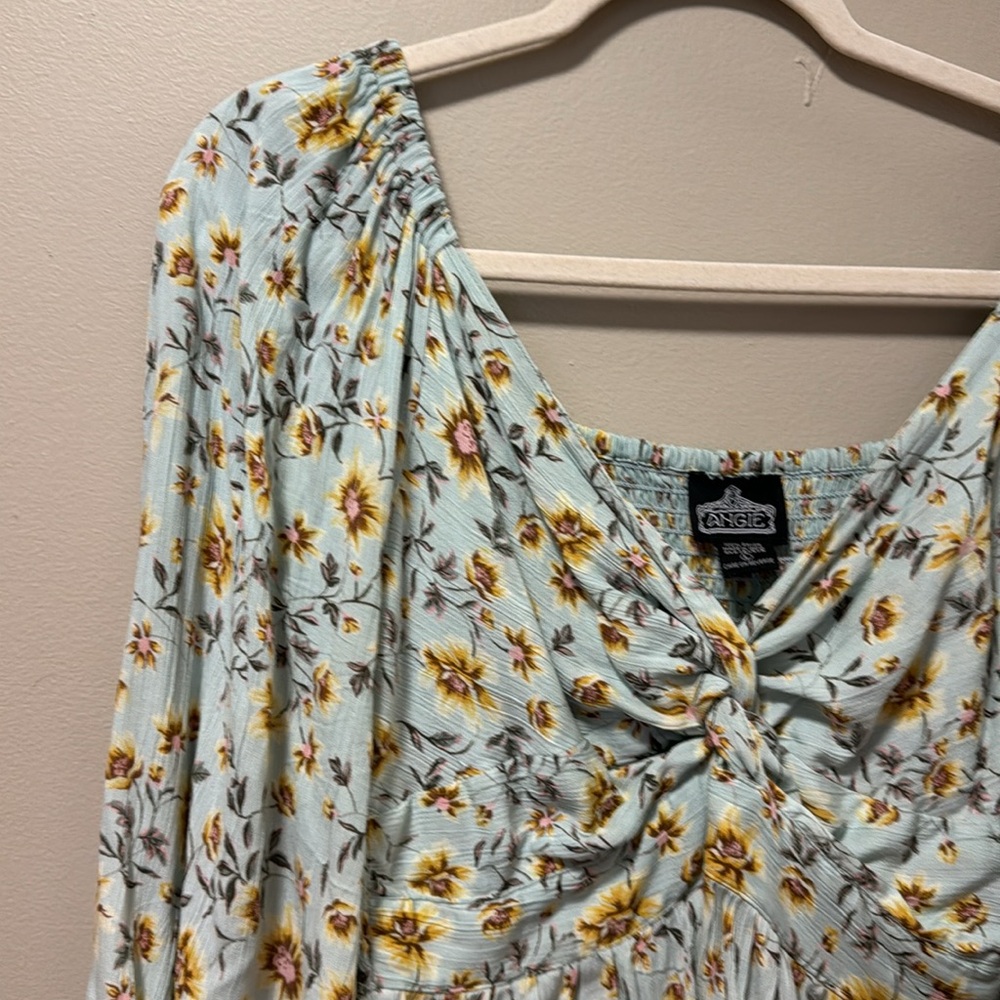 Angie Floral Print Top - Light Blue and Yellow - Picture 2 of 7